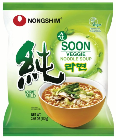Nongshim SOON Vegan Noodle Soup, Savory Veggie - 4 Pack