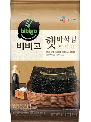 bibigo Roasted Seaweed Snack, Salt and Sesame Oil - 8 Pack