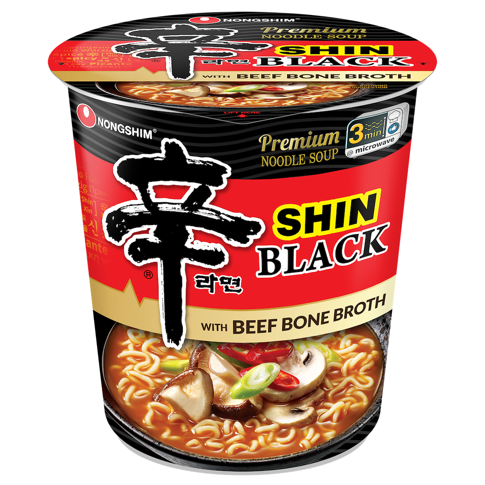 Nongshim SHIN BLACK Ramyun Noodle Cup, Beef Bone Broth - 6 Pack