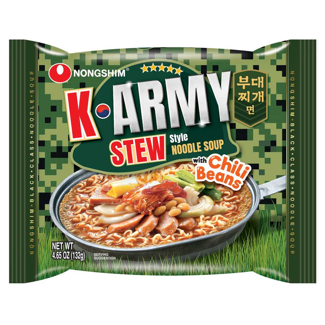 Nongshim K-Army Stew Ramen Noodle Bag, Chili Beans - 4 Pack